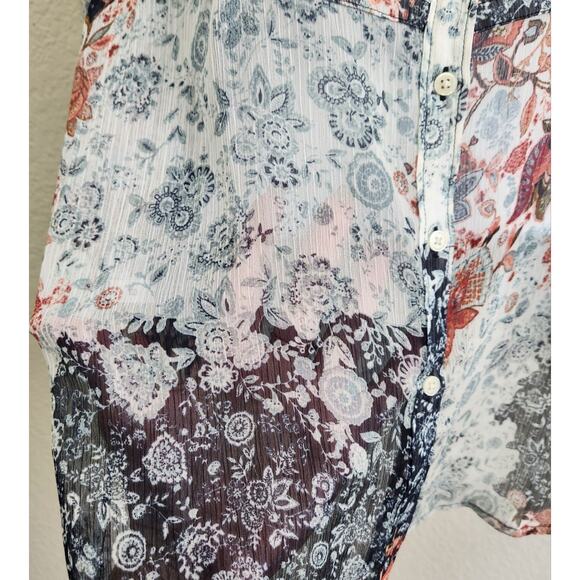 Loft Blue Pink Floral Pleated Bodice Button Up Top XS Lightweight Sheer Soft - Picture 4 of 7